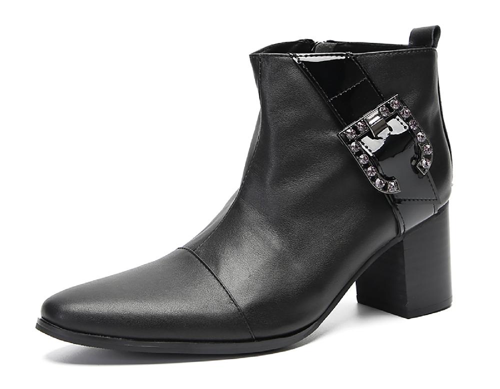 santimon Men's Fashion Beaded-Buckle Western Boots