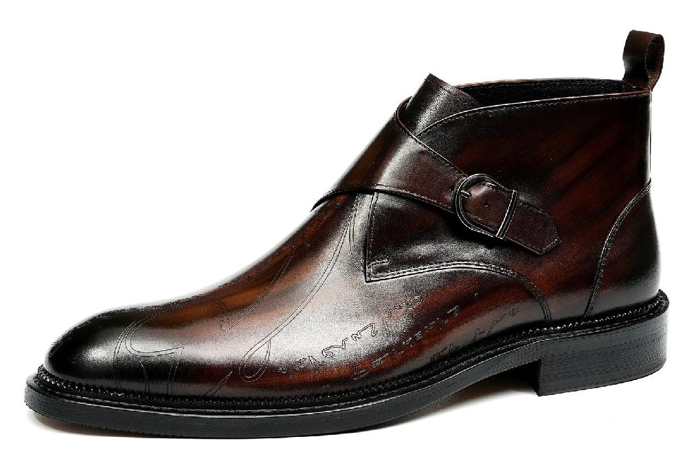 santimon Men's Fashion Brogues Buckle Dress Boots