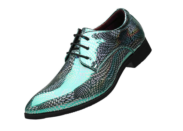 Santimon Men's Floral Patent Leather Derby Shoes