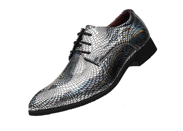 Santimon Men's Floral Patent Leather Derby Shoes