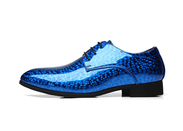 Santimon Men's Floral Patent Leather Derby Shoes