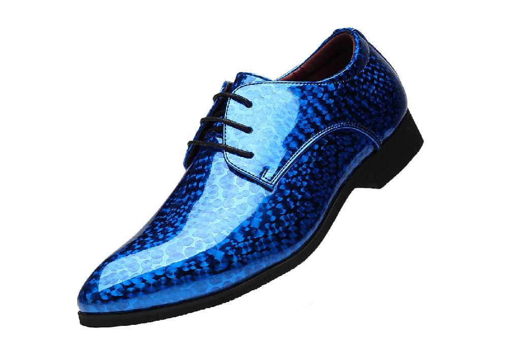 santimon Men's Floral Patent Leather Derby Shoes