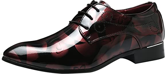 Santimon Men's Floral Patent Leather Lace Up Derby