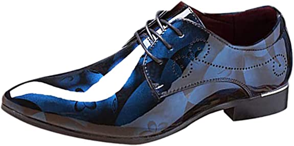 santimon Men's Floral Patent Leather Lace Up Derby