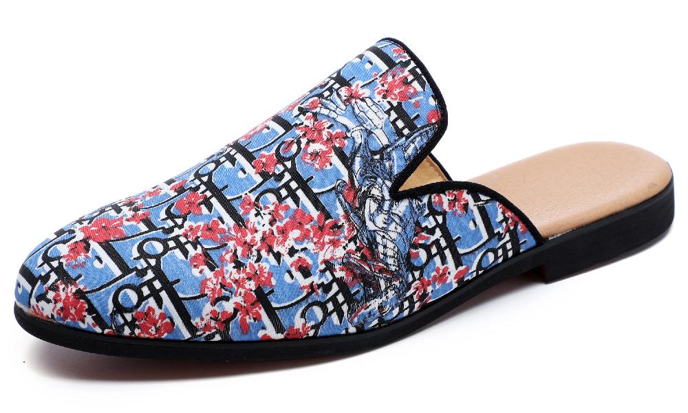 santimon Men's Floral Plum Backless Mules