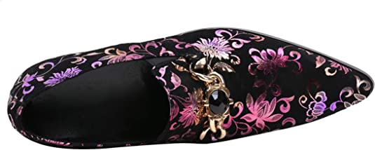 Santimon Men's Floral Rhinestone Western Loafers