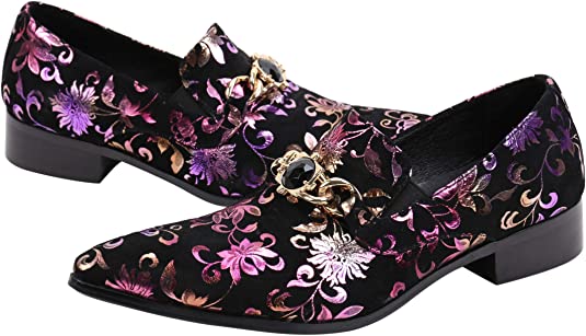 Santimon Men's Floral Rhinestone Western Loafers