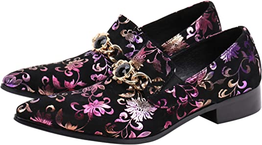 santimon Men's Floral Rhinestone Western Loafers