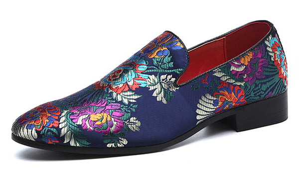 Santimon Men's Floral Smoking Loafers Black Red