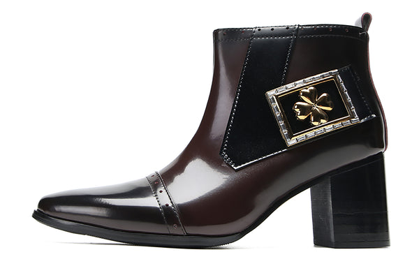 Santimon Men's Flower Buckle Western Ankle Boots