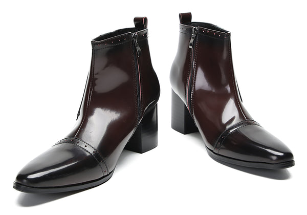 Santimon Men's Flower Buckle Western Ankle Boots