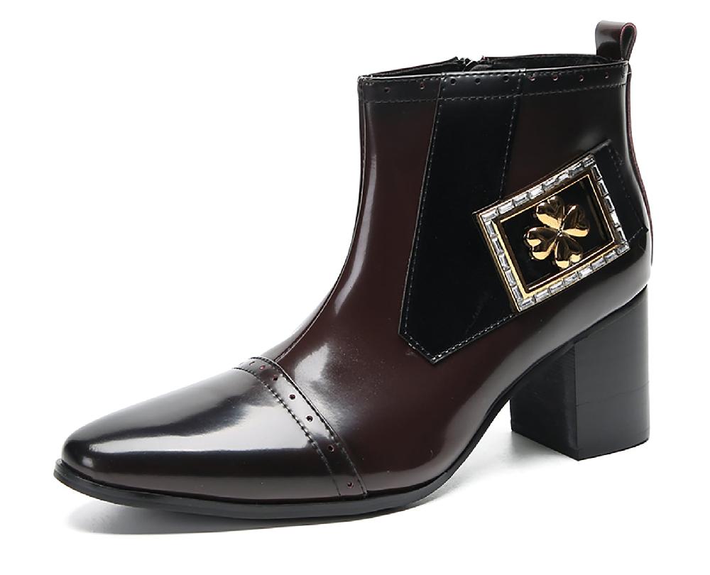 santimon Men's Flower Buckle Western Ankle Boots