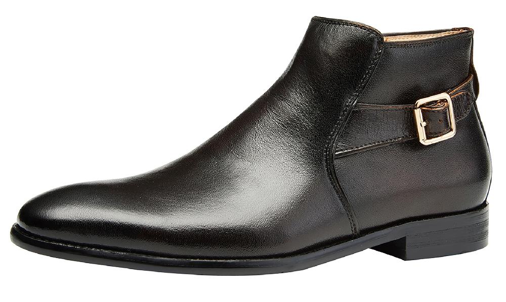 santimon Men's Formal Leather Buckle Chelsea Boots
