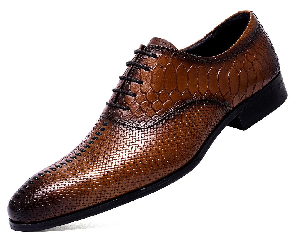 santimon Men's Formal Leather Woven Oxfords