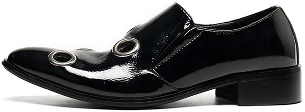 Santimon Men's Four Circular Holes Leather Loafers