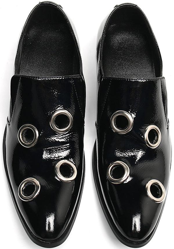 Santimon Men's Four Circular Holes Leather Loafers