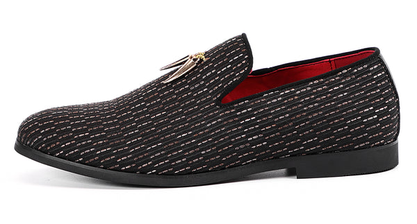 Santimon Men's Glitter Rivet Smoking Loafers