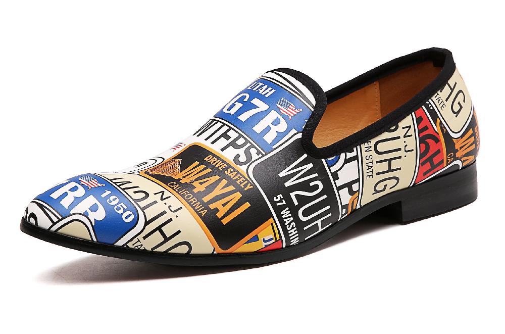 santimon Men's Graphic Print Smoking Loafers