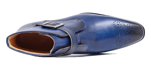 Santimon Men's Handmade Buckle Brogues Dress Boots