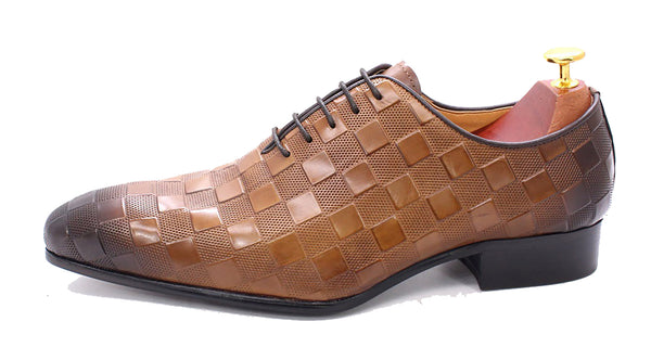 Santimon Men's Handmade Plaid Texture Oxfords