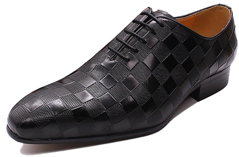 santimon Men's Handmade Plaid Texture Oxfords