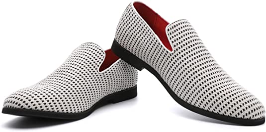 Santimon Men's Hound's-tooth Smoking Loafers