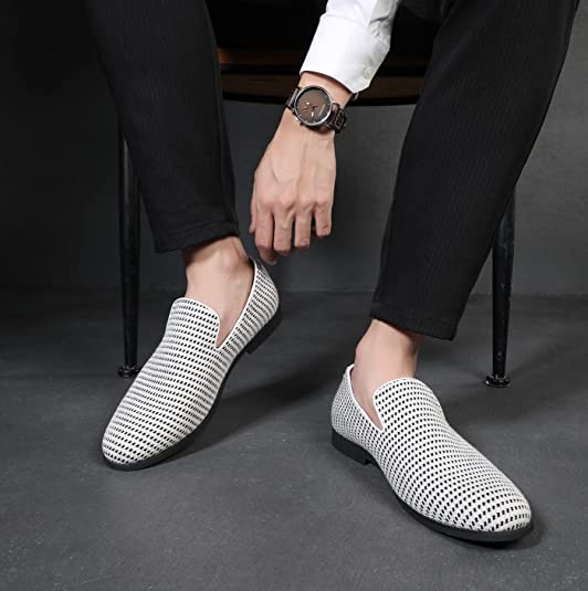 Santimon Men's Hound's-tooth Smoking Loafers