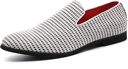 santimon Men's Hound's-tooth Smoking Loafers