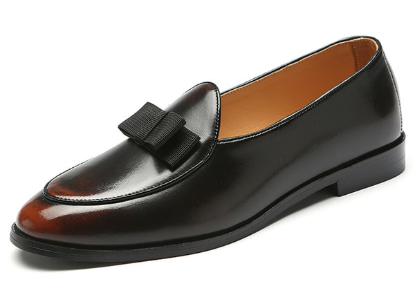 Santimon Men's Leather Bow Loafers