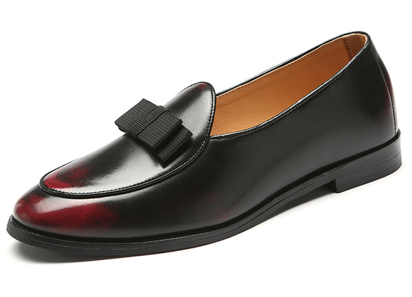 Santimon Men's Leather Bow Loafers