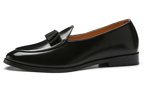 Santimon Men's Leather Bow Loafers