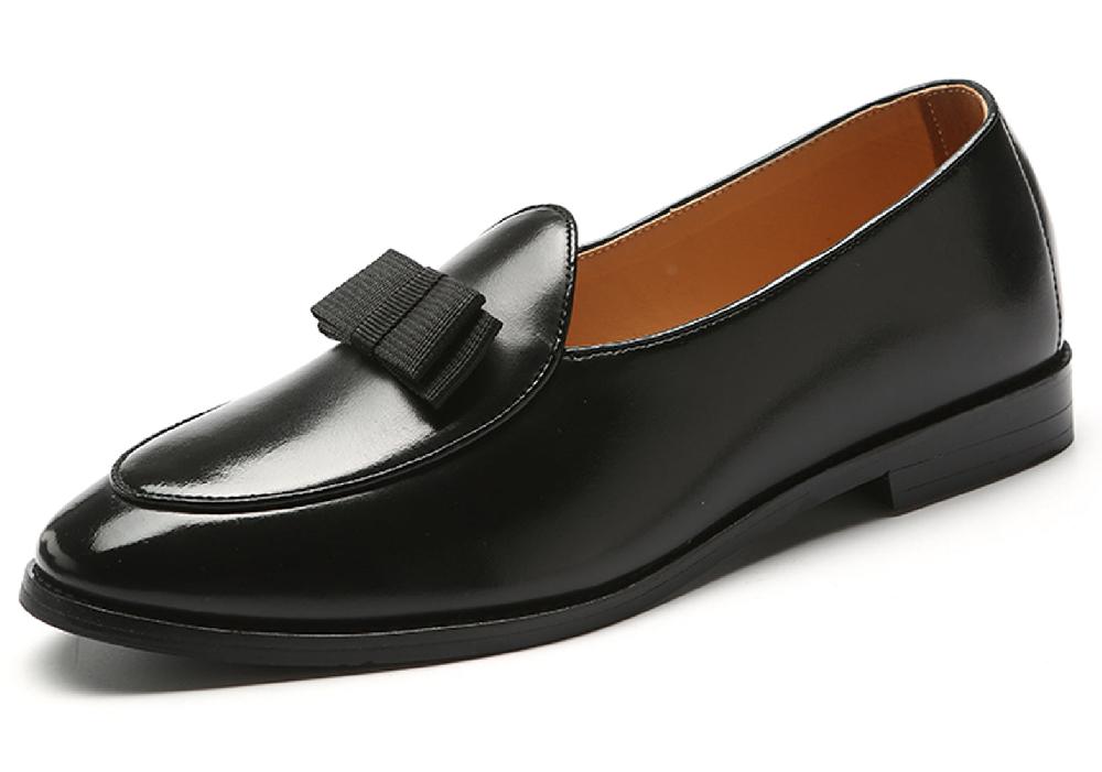 santimon Men's Leather Bow Loafers