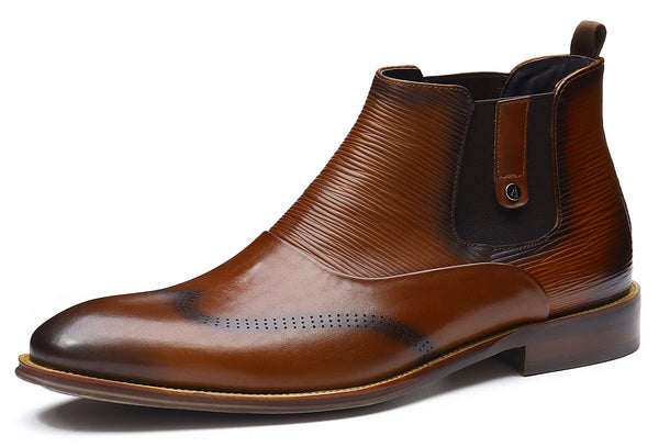 Santimon Men's Leather Fashion Chelsea Boots