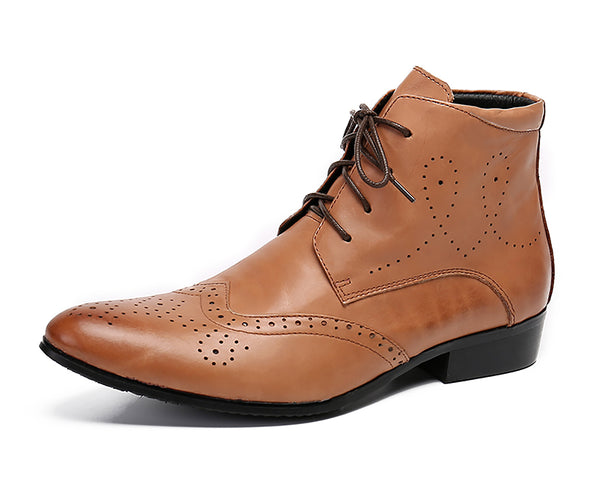 Santimon Men's Leather Lace-Up Dress Boots