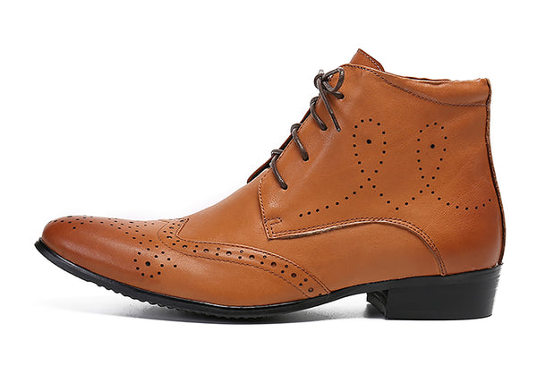 Santimon Men's Leather Lace-Up Dress Boots