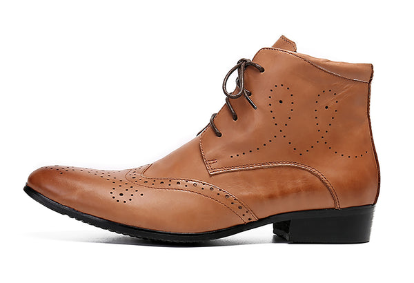 Santimon Men's Leather Lace-Up Dress Boots