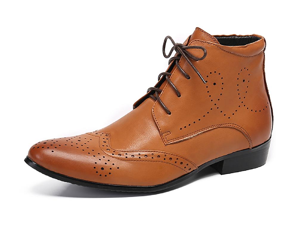 santimon Men's Leather Lace-Up Dress Boots