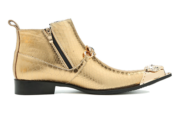 Santimon Men's Leather Metal Tip Western Boots