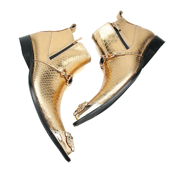 Santimon Men's Leather Metal Tip Western Boots