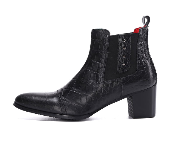 Santimon Men's Leather Plaid Slip-On Western Boots