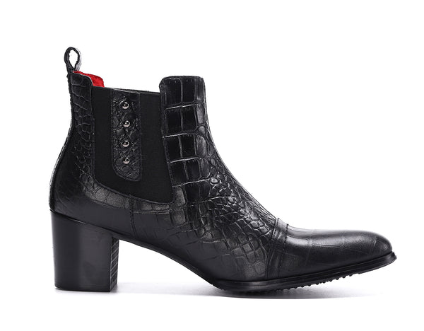 Santimon Men's Leather Plaid Slip-On Western Boots