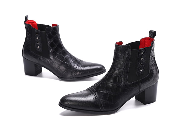 Santimon Men's Leather Plaid Slip-On Western Boots