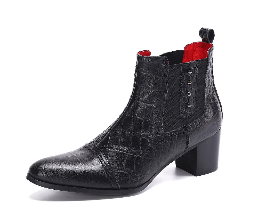 santimon Men's Leather Plaid Slip-On Western Boots