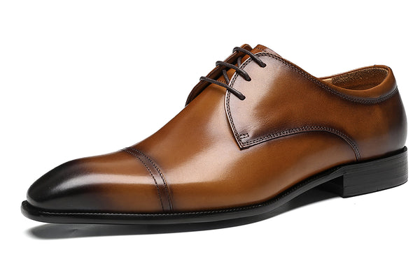Santimon Men's Leather Plain Toe Derby