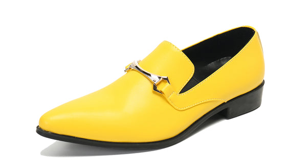 Santimon Men's Leather Pointed Toe Smoking Loafers