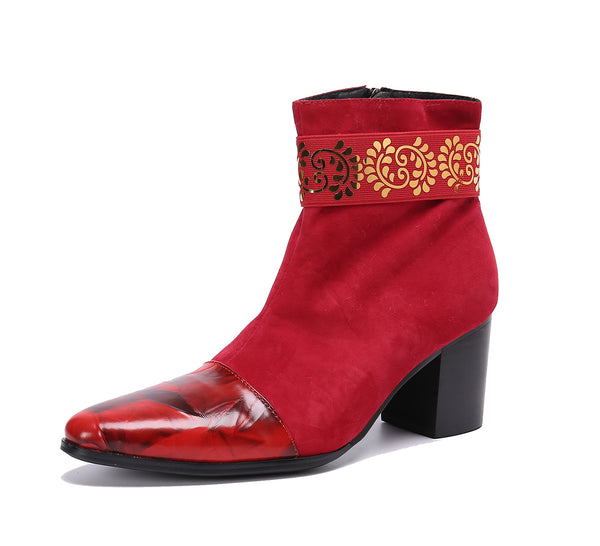 Santimon Men's Leather Pointed Toe Western Boots