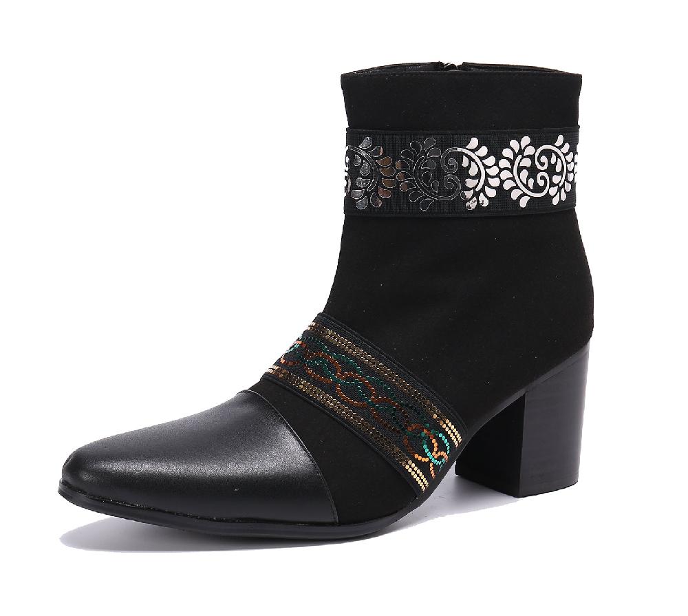 santimon Men's Leather Pointed Toe Western Boots