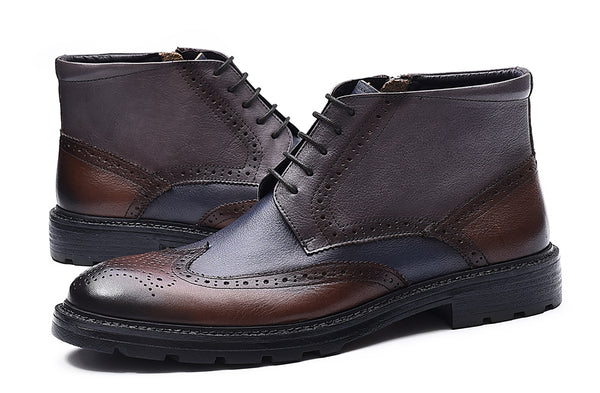 Santimon Men's Leather Retro Dress Boots