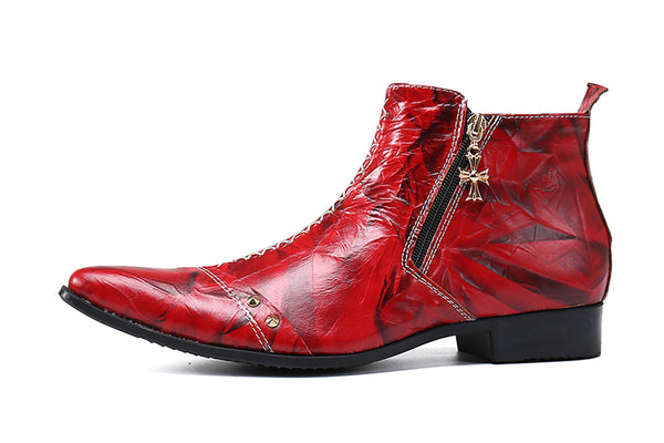 Santimon Men's Leather Western Boots Zipper