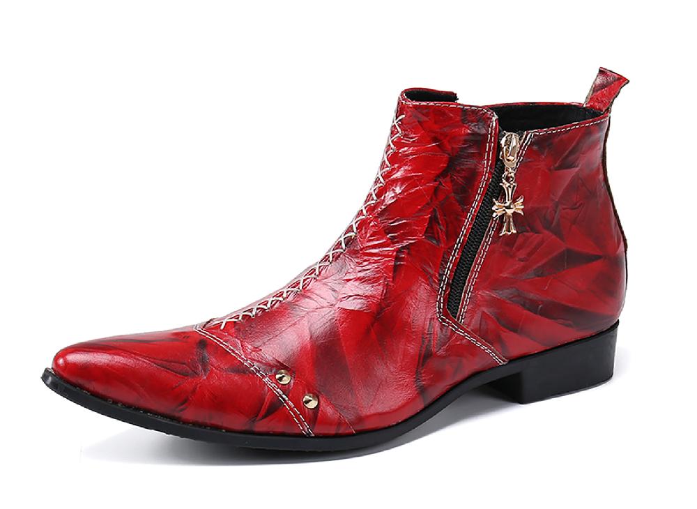 santimon Men's Leather Western Boots Zipper